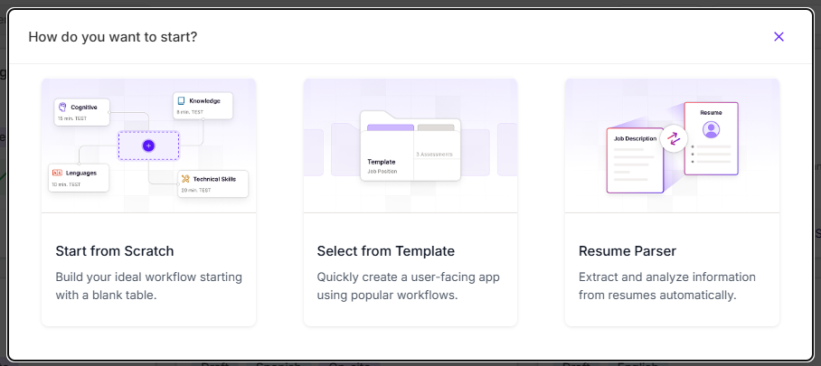 Assessment creation modal Sample Image