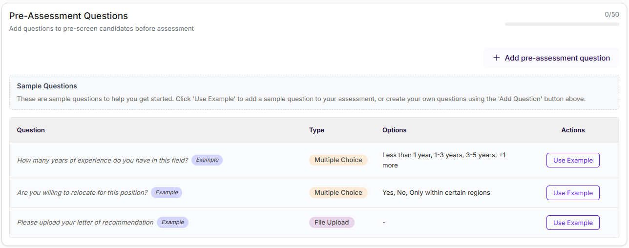 Pre-assessment questions Sample Image