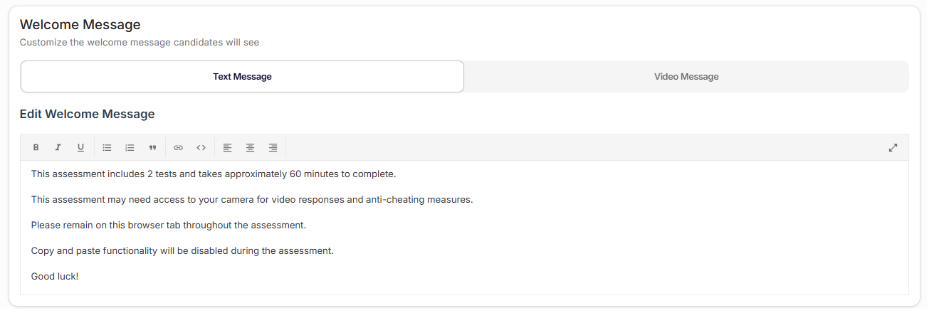 Welcome message Sample Image