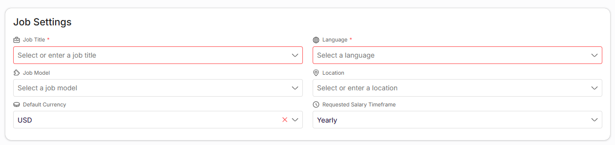 Job settings section Sample Image
